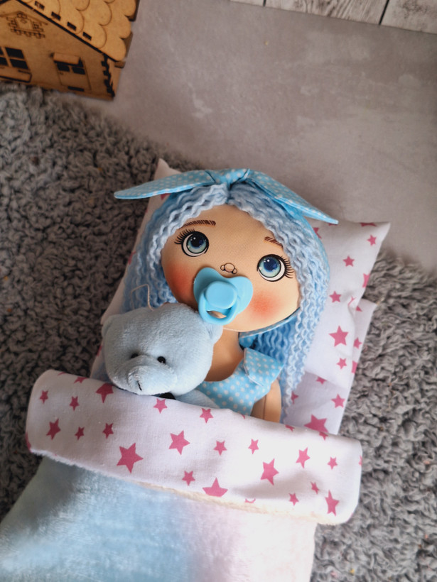 پک عروسک پارچه ای خاله بازی همراه ست رختخواب ، پستونک و خرس تدی