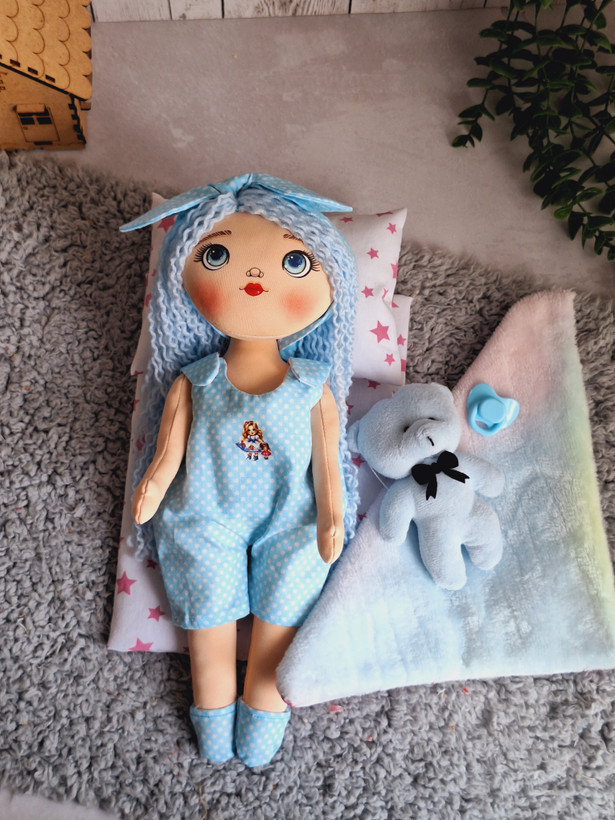 پک عروسک پارچه ای خاله بازی همراه ست رختخواب ، پستونک و خرس تدی